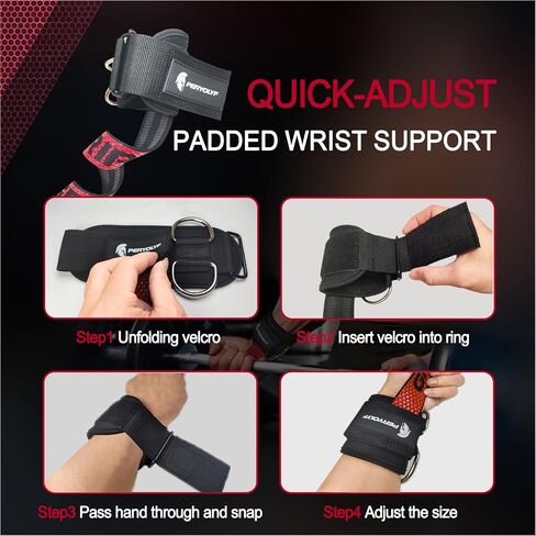 ​Double-Side Anti-Slip PERYOLYF Lifting Straps with D Ring - Adjustable Gym Straps for Deadlifts, Weightlifting & Cable Machine - Thick Wrist Support for Men & Women in Kuwait