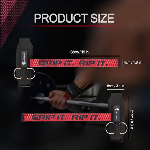 ​Double-Side Anti-Slip PERYOLYF Lifting Straps with D Ring - Adjustable Gym Straps for Deadlifts, Weightlifting & Cable Machine - Thick Wrist Support for Men & Women in Kuwait