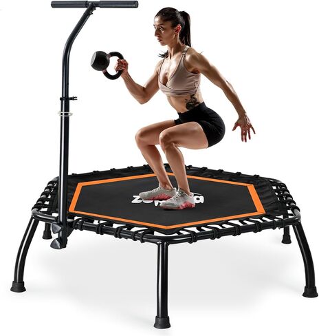 Zupapa Rebounder Trampoline للبالغين مع شريط قابل للتعديل داخلي صغير صغير للياقة التمرين التمرينات التمرينات الترامبولين للأطفال مع مقبض الحبال الصامتة 40 "45" 300 رطل القدرة in Kuwait