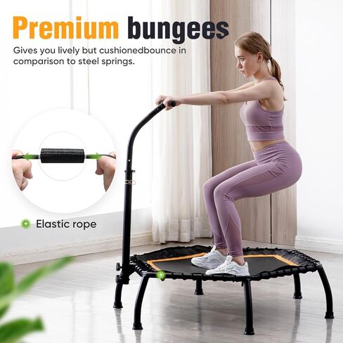 Zupapa Rebounder Trampoline للبالغين مع شريط قابل للتعديل داخلي صغير صغير للياقة التمرين التمرينات التمرينات الترامبولين للأطفال مع مقبض الحبال الصامتة 40 "45" 300 رطل القدرة in Kuwait