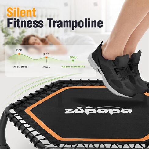 Zupapa Rebounder Trampoline للبالغين مع شريط قابل للتعديل داخلي صغير صغير للياقة التمرين التمرينات التمرينات الترامبولين للأطفال مع مقبض الحبال الصامتة 40 "45" 300 رطل القدرة in Kuwait