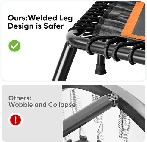 Zupapa Rebounder Trampoline للبالغين مع شريط قابل للتعديل داخلي صغير صغير للياقة التمرين التمرينات التمرينات الترامبولين للأطفال مع مقبض الحبال الصامتة 40 "45" 300 رطل القدرة in Kuwait