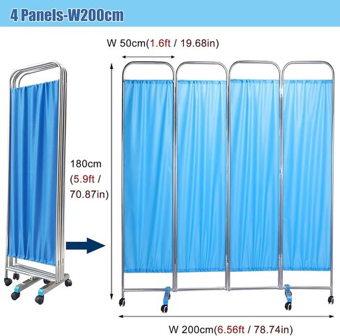 3 4 5 6 Panels Mobile Medical Privacy Screen, Medical Exam Room Privacy Divider with Detachable Nylon Silk Fabric,Folding Screen 10ft Extra Wide Partition Room Divider (Color : Blue, Size : in Saudi Arabia