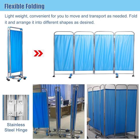 3 4 5 6 Panels Mobile Medical Privacy Screen, Medical Exam Room Privacy Divider with Detachable Nylon Silk Fabric,Folding Screen 10ft Extra Wide Partition Room Divider (Color : Blue, Size : in Saudi Arabia