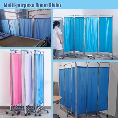 3 4 5 6 Panels Mobile Medical Privacy Screen, Medical Exam Room Privacy Divider with Detachable Nylon Silk Fabric,Folding Screen 10ft Extra Wide Partition Room Divider (Color : Blue, Size : in Saudi Arabia