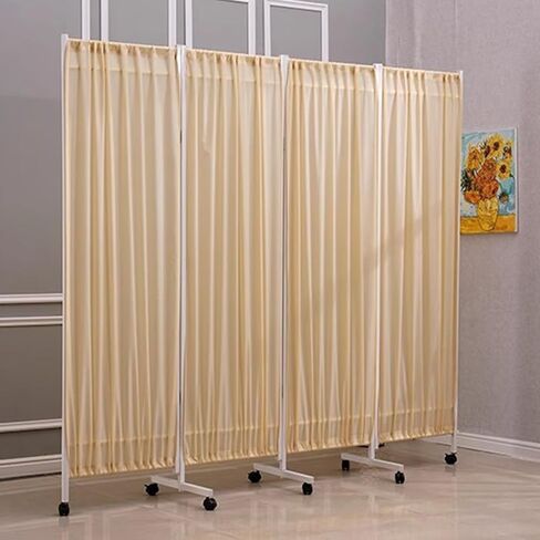 Temporary Divider Wall on Wheels, 180cm Tall Medical Privacy Screen with Detachable Nylon Cloth, Flexible Foldable Room Separator (Color : Yellow, Size : 4 Panel-200cm Wide) in Saudi Arabia
