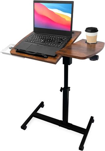 Medical Adjustable Overbed Bedside Table with Wheels, Mobile Standing Desk Laptop Computer Cart with Phone Holder and Drawer for Hospital and Home Use in Saudi Arabia