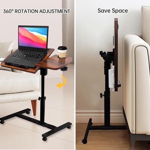 Medical Adjustable Overbed Bedside Table with Wheels, Mobile Standing Desk Laptop Computer Cart with Phone Holder and Drawer for Hospital and Home Use in Saudi Arabia