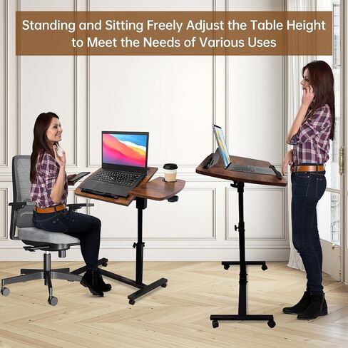 Medical Adjustable Overbed Bedside Table with Wheels, Mobile Standing Desk Laptop Computer Cart with Phone Holder and Drawer for Hospital and Home Use in Saudi Arabia