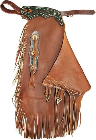 Custom Made Leather Fashion Chinks with Hand Tooled Yoke Set for Men Women Kids Small Medium Large Brown LC-009 in Saudi Arabia