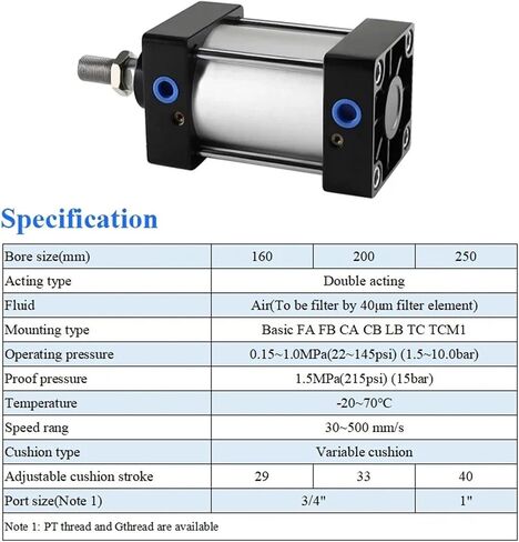 SC160/200mm Big Bore Standard Air Cylinders Pneumatic Piston Cylinder Double Acting SC 25 to 800 1000mm Stroke(Stroke 600mm,SC160 Without Magnet) in Saudi Arabia