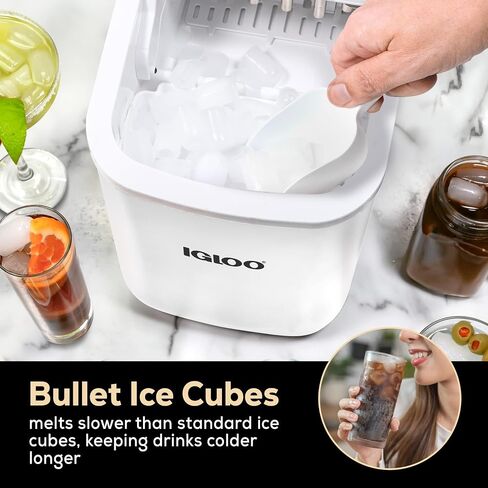 Igloo ICEB26HNWHN Automatic Self-Cleaning Portable Electric Countertop Ice Maker Machine With Handle, 26 Pounds in 24 Hours, 9 Ice Cubes Ready in 7 minutes, With Ice Scoop and Basket, White in Saudi Arabia