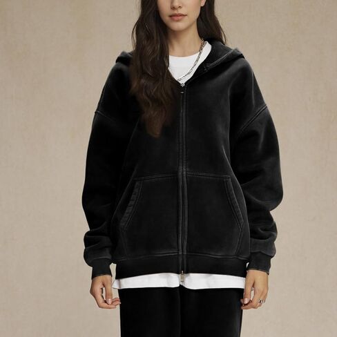 غطاء هوديس الصوف النسائي قميص مزدوج سحاب أعلى حمض كبير الغسيل هوديز القطن خمر الشتاء من ملابس الملابس الخارجية in Kuwait