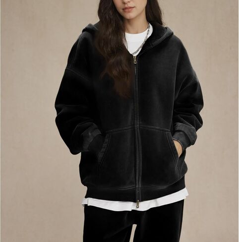 غطاء هوديس الصوف النسائي قميص مزدوج سحاب أعلى حمض كبير الغسيل هوديز القطن خمر الشتاء من ملابس الملابس الخارجية in Kuwait