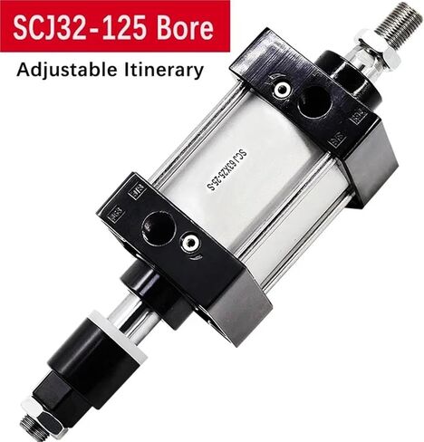 SCJ32 40 50 63 80 100 125mm Bore Adjustable Stroke Aluminum Alloy Double Acting Piston Tools Standard Air Pneumatic Cylinder(Stroke 200-100mm,Bore 125mm) in Kuwait