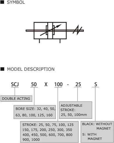 SCJ32 40 50 63 80 100 125mm Bore Adjustable Stroke Aluminum Alloy Double Acting Piston Tools Standard Air Pneumatic Cylinder(Stroke 200-100mm,Bore 125mm) in Kuwait