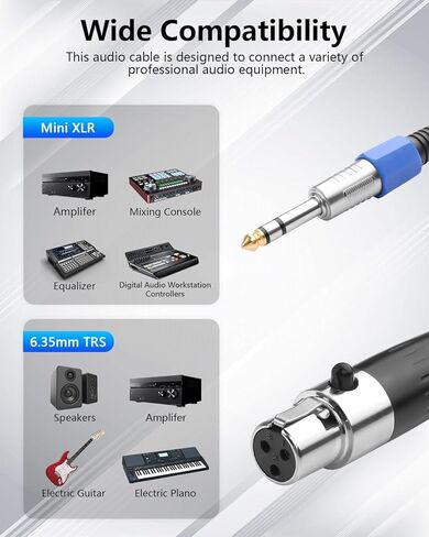cerrxian mini xlr أنثى إلى 6.35 مم 1/4 "TRS الذكور كابل ملفوف ، متوازنة 1/4" استريو من الذكور إلى mini xlr 3 -pin أنثى محول صوت الاستريو - 50 سم/1.64 قدم in Saudi Arabia