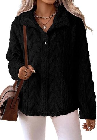 BLENCOT Womens Casual Button Collar Warm Sherpa Pullover Cable Fleece Sweatshirt Long Sleeve Tops Coat with Pockets in Saudi Arabia