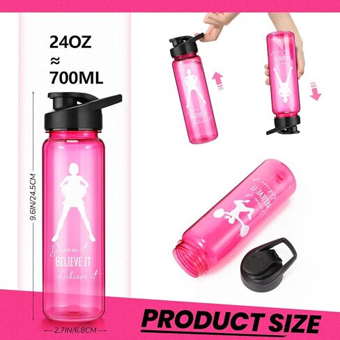 Inbagi 18 Pcs Cheerleader Gift Bulk for Girls Cheer Water Bottles Cheerleader Motivation 24 oz Water Bottle Rose Pink Plastic Sport Cups Appreciation Gift for Women Team Softball Volleyball, 6 Styles in Saudi Arabia