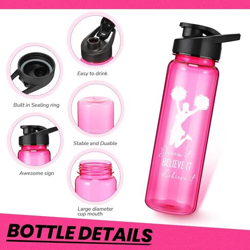 Inbagi 18 Pcs Cheerleader Gift Bulk for Girls Cheer Water Bottles Cheerleader Motivation 24 oz Water Bottle Rose Pink Plastic Sport Cups Appreciation Gift for Women Team Softball Volleyball, 6 Styles in Saudi Arabia