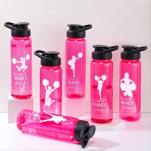 Inbagi 18 Pcs Cheerleader Gift Bulk for Girls Cheer Water Bottles Cheerleader Motivation 24 oz Water Bottle Rose Pink Plastic Sport Cups Appreciation Gift for Women Team Softball Volleyball, 6 Styles in Saudi Arabia