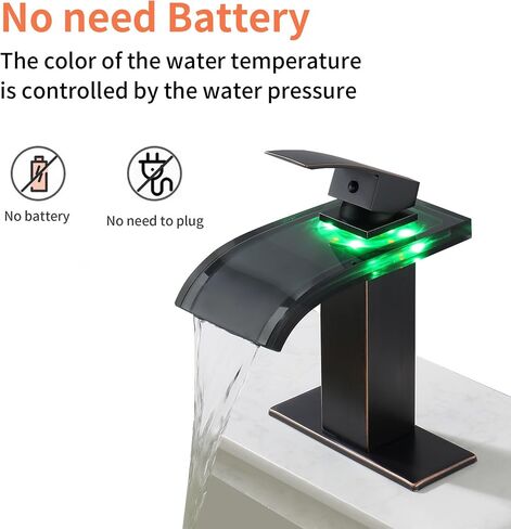 Bathroom Faucet LED 3 Color Changing Waterfall Spout, Bathroom Vessel Faucet Single Handle One Hole Vanity Commercial Modern, Mixer Tap Brushed Nickel Short Body Brass with Supply Hose in Saudi Arabia