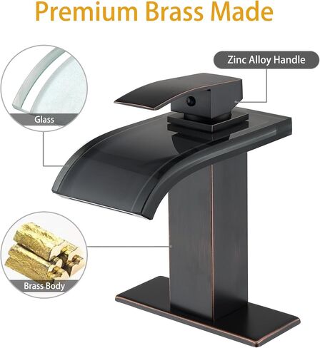 Bathroom Faucet LED 3 Color Changing Waterfall Spout, Bathroom Vessel Faucet Single Handle One Hole Vanity Commercial Modern, Mixer Tap Brushed Nickel Short Body Brass with Supply Hose in Saudi Arabia