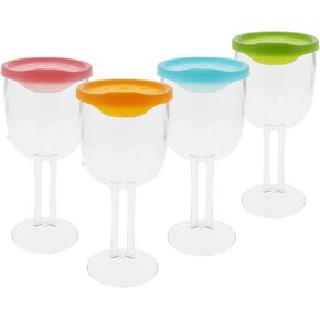 Reusable Wine Glasses, 4 Pack | 13 oz Dual-Stemmed BPA-Free Plastic Drinkware with Drink-Through Lids, Made in USA Stylish Outdoor Wine Glasses | Covers Your Drink in Saudi Arabia