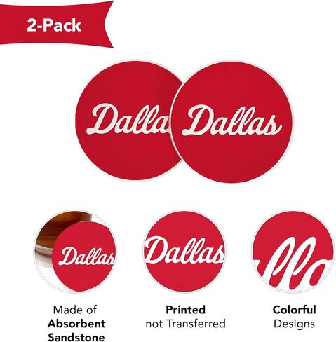 Desert Cactus Southern Methodist University Car Accessories SMU Mustangs Absorbent Sandstone Cup Coasters Licensed Product Set of 2 (Design A) in Saudi Arabia