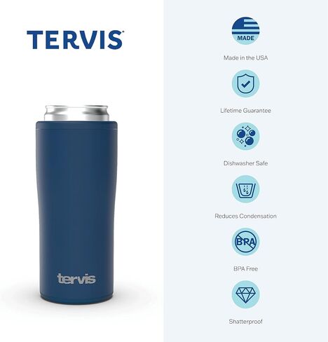 Tervis Deepwater Blue Powder Coated Triple Walled Insulated Tumbler Cup Keeps Drinks Cold & Hot, 12oz Slim Can Cooler, Deepwater Blue in Saudi Arabia