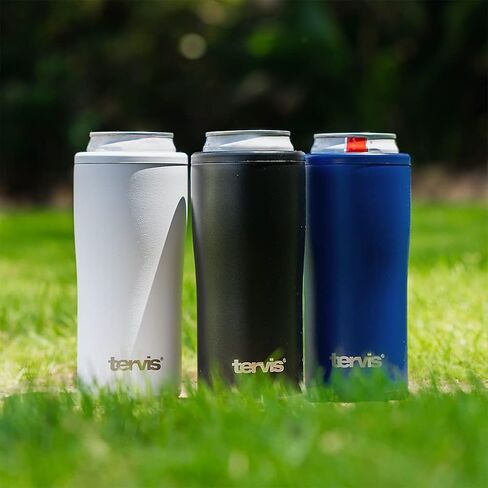 Tervis Deepwater Blue Powder Coated Triple Walled Insulated Tumbler Cup Keeps Drinks Cold & Hot, 12oz Slim Can Cooler, Deepwater Blue in Saudi Arabia