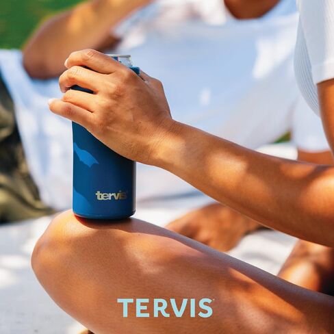 Tervis Deepwater Blue Powder Coated Triple Walled Insulated Tumbler Cup Keeps Drinks Cold & Hot, 12oz Slim Can Cooler, Deepwater Blue in Saudi Arabia