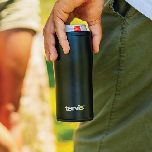 Tervis Deepwater Blue Powder Coated Triple Walled Insulated Tumbler Cup Keeps Drinks Cold & Hot, 12oz Slim Can Cooler, Deepwater Blue in Saudi Arabia