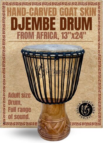 Africa Heartwood Project Hand-Carved Djembe Drum from Africa - 13"x24" Classic Ghana Djembe (Adi-Daas Carving) - Solid Wood Shell & Natural Goat Skin - Ready to Play Out of the Box Musical Instrument in Saudi Arabia