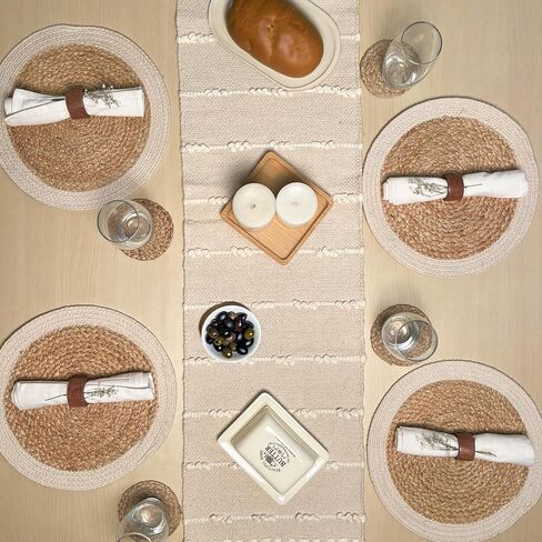 Chardin Home 13x72 Inch Ivory Sevily Table Runner ، ديكور بوهيمي مصنوع من الناحية الحرفية ، عداءات الطاولة الطبيعية لغرفة الطعام ، أسلوب بوهو الأنيق ، مثالي للديكور المنزلي الريفي والحديث in Kuwait