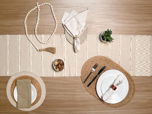Chardin Home 13x72 Inch Ivory Sevily Table Runner ، ديكور بوهيمي مصنوع من الناحية الحرفية ، عداءات الطاولة الطبيعية لغرفة الطعام ، أسلوب بوهو الأنيق ، مثالي للديكور المنزلي الريفي والحديث in Kuwait