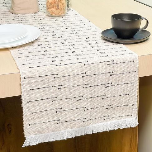 Chardin Home 13x72 Inch Ivory Sevily Table Runner ، ديكور بوهيمي مصنوع من الناحية الحرفية ، عداءات الطاولة الطبيعية لغرفة الطعام ، أسلوب بوهو الأنيق ، مثالي للديكور المنزلي الريفي والحديث in Kuwait