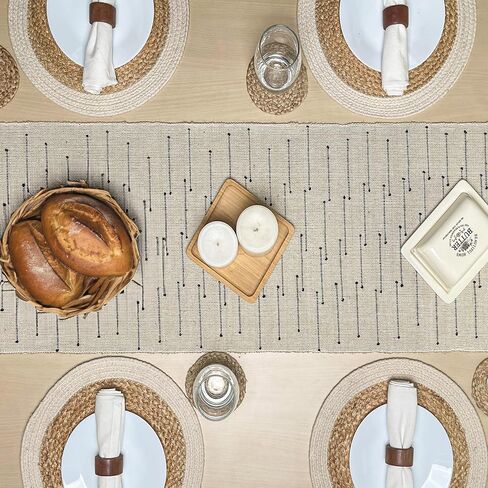 Chardin Home 13x72 Inch Ivory Sevily Table Runner ، ديكور بوهيمي مصنوع من الناحية الحرفية ، عداءات الطاولة الطبيعية لغرفة الطعام ، أسلوب بوهو الأنيق ، مثالي للديكور المنزلي الريفي والحديث in Kuwait