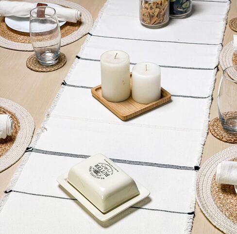 Chardin Home 13x72 Inch Ivory Sevily Table Runner ، ديكور بوهيمي مصنوع من الناحية الحرفية ، عداءات الطاولة الطبيعية لغرفة الطعام ، أسلوب بوهو الأنيق ، مثالي للديكور المنزلي الريفي والحديث in Kuwait