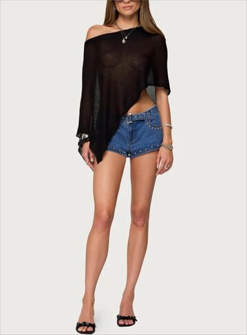 Amiblvowa Women Sheer Poncho Top Knit Crochet See Through Shrug Y2K Asymmetrical Mesh Shawl Beach Cover Up Lightweight Cape in Saudi Arabia