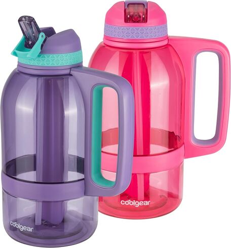 COOL GEAR 2-Pack 64 oz System Sports Water Bottle with Freezer Stick and Handle | Durable, Shatter Resistant Tritan™ Material - Purple/Pink in Saudi Arabia
