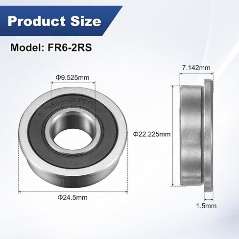 4-Pack FR6-2RS محمل كرة محفور ، 3/8 "× 7/8" × 2/7 "مزدوج الختم المطاطي كروم (GCR15) in Saudi Arabia