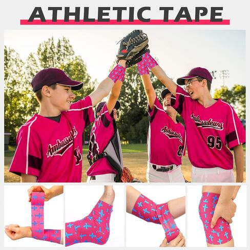 Trelaco 1 PCS Wrist Tape Baseball Cross Athletic 2in x 23ft Cotton Cross Tape Serrated Rected Tover for Fingers Orgers Ember Wrap ، Football Baseball Hockey Soccer (Rose Red) in Saudi Arabia