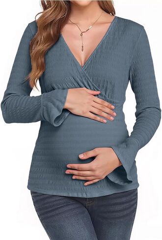 OUGES Wonens Long Bell Sleeve Tops الأمومة التفاف الخام in Saudi Arabia