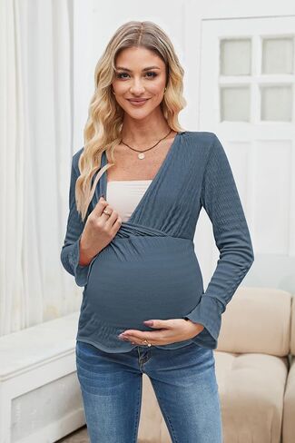 OUGES Wonens Long Bell Sleeve Tops الأمومة التفاف الخام in Saudi Arabia
