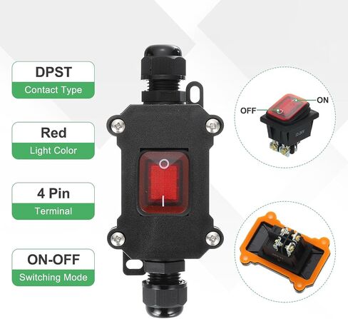 مفتاح تبديل Meccanixity ، زر الروك مضمن مفتاح الحبل DPST ON-OFF IP65 مقاوم للماء مع زر الروك الأحمر AC125-250V 16-20A للأجهزة الكهربائية في الهواء الطلق in Kuwait