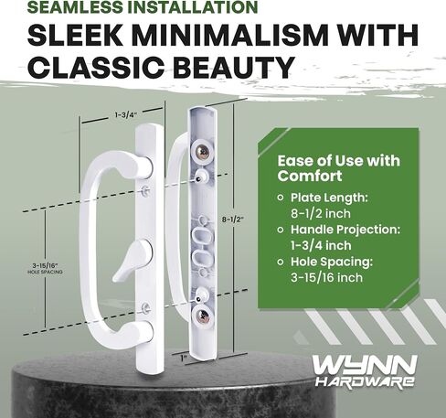 8.5" Legacy Sliding Patio Glass Door Center Latch White Handle Set Replacement - Sash Controls 2265 - Mortise Type, Fits 3-15/16" Screw Hole Spacing and Fits 1-1/4" to 2-1/4" Door Thickness in Saudi Arabia