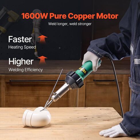VEVOR Hot Air Plastic Welder, 1600W Hot Air Torch Pistol, 122-1112℉ PVC TPO Vinyl Heat Gun Welding Torch, Plastic Roofing Welding Kit with 11 Accessories- Toolbox, Nozzle, Roller, Blades for PP/PE/PVC in Saudi Arabia
