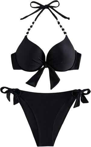 Milumia Women's 2 Piece Push Up Halter Bikini Set Knot Front High Cut Swimsuits in Saudi Arabia