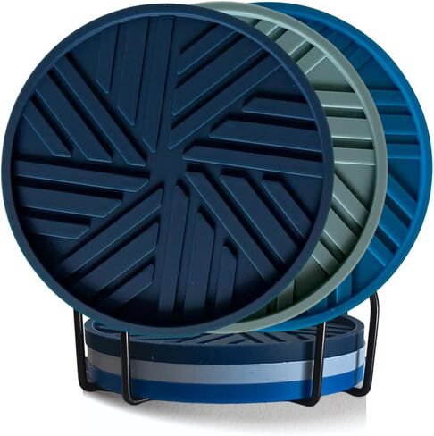 مجموعة قواعد أكواب Angardy Homeware مكونة من 6 - قواعد أكواب غير قابلة للانزلاق للمشروبات - سيليكون - قواعد ماصة بأنماط حديثة وأخدود وحامل معدني ذهبي - أسود - هدية الانتقال لمنزل جديد - ديكور المنزل in Saudi Arabia